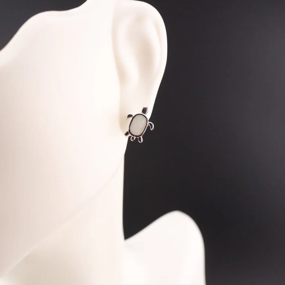 Women's Sterling Silver Jewelry Turtle Stud Fashion Earrings with Opal Accents**